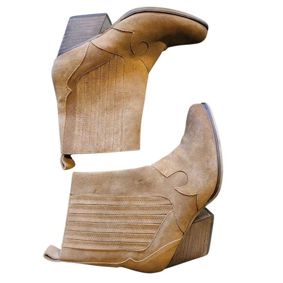 Lucky Brand Boots Women's 7.5 Tan Cognac Armadylo Western Suede Leather - Picture 5 of 6